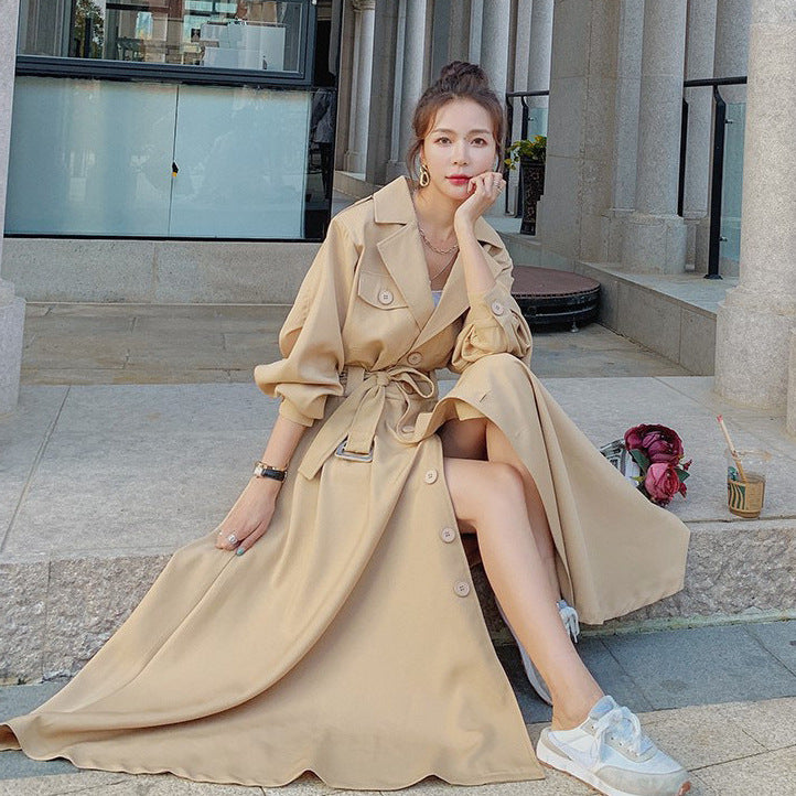 Fashion women's wear Real Shot Large Skirt Windbreaker Dress Women's Mid-Length 2024 Autumn and Winter Clothing New Waist Trimming Fashion Fashion Coat