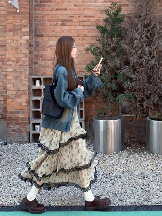 Fashion women's wear French Style Floral Strap Dress 2024 Spring New Style Small Temperament Beautiful Tiered-Ruffle Long Dress Women