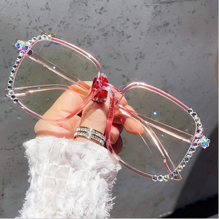 Women's fashion glasses 定制加工水钻防蓝光辐射眼镜女抗疲劳眼睛素颜显瘦显脸光镜韩版潮