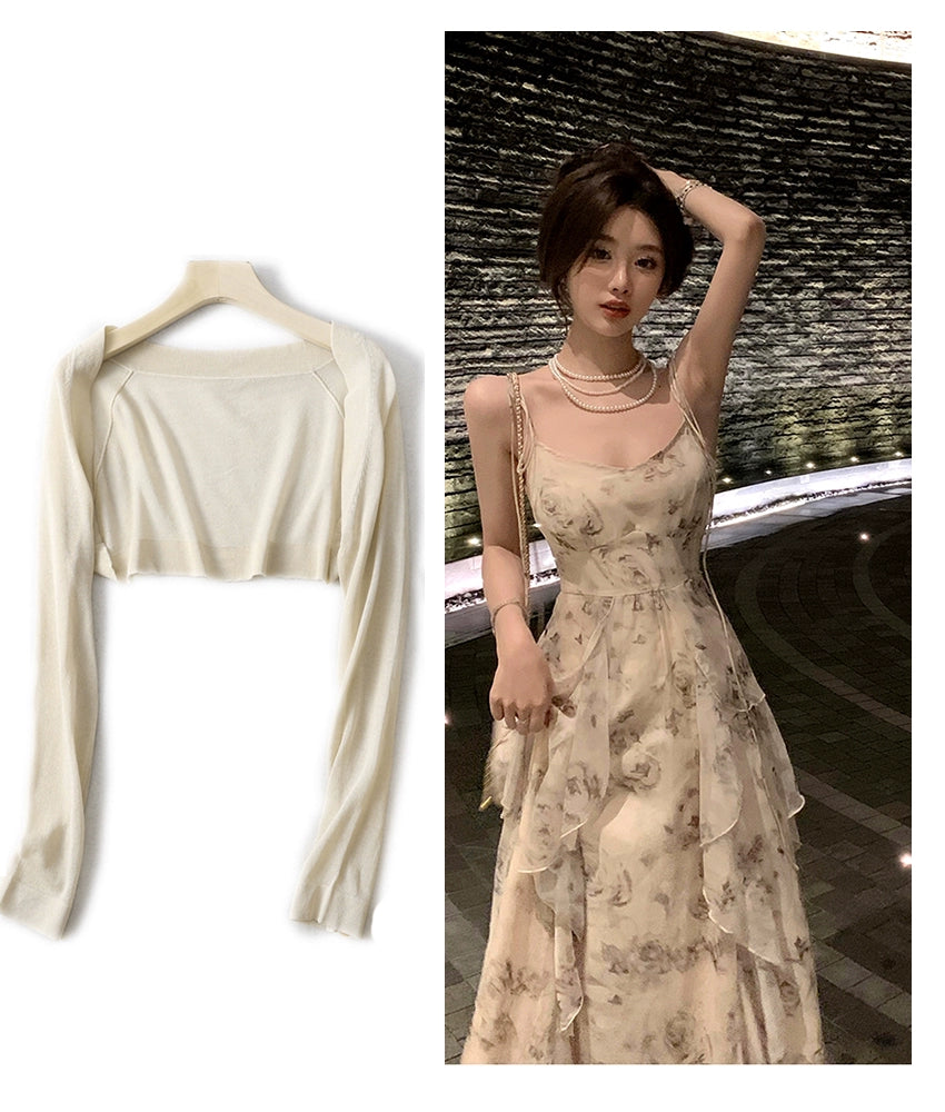 Fashion women's wear Phantom Fairy Ink Blue and White Suspender Dress Sanya Holiday Beach Skirt Irregular Ruffled Floral Dress