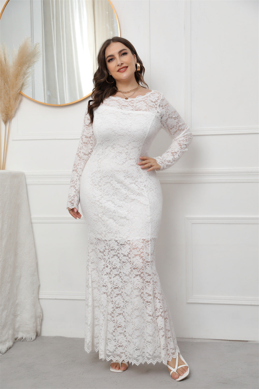 Fashion women's wear 2024  plus Size Women's Clothing New   Cross Border Foreign Trade Lace Fishtail Evening Dress Dress Sq0208