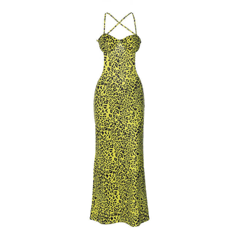 Fashion women's wear  2024 Summer New Cross-Border Women's Clothing Fashion Printed Sexy Backless Cross Strap Sling Dress
