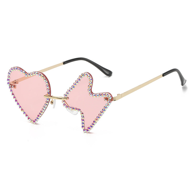 Women's fashion glasses 跨境太阳镜女欧美个性无框镶钻金属水钻墨镜舞会派对搞怪嘻哈眼镜