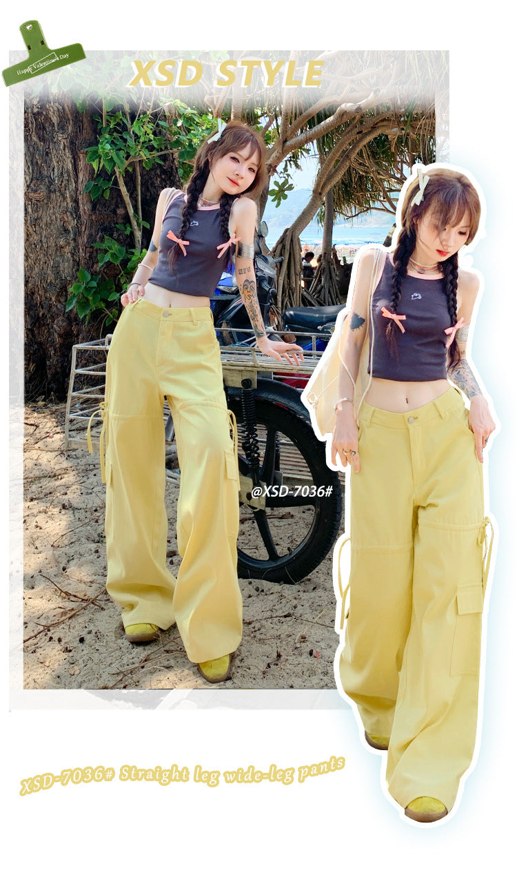 Free shipping new high-waisted and thin straight casual pants