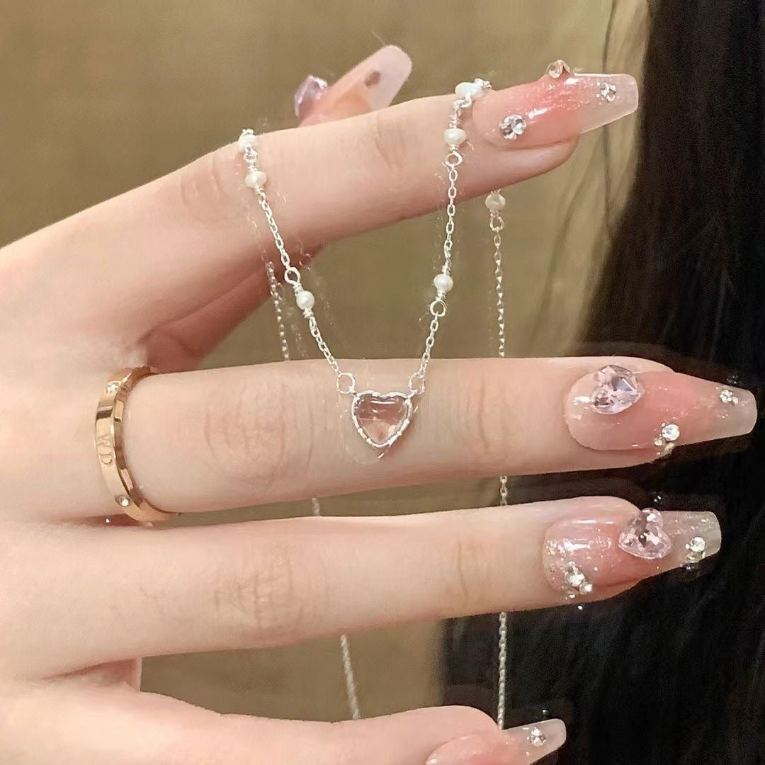 珍珠立体爱心项链ins轻奢小众高级设计感锁骨链甜美少女项饰批发