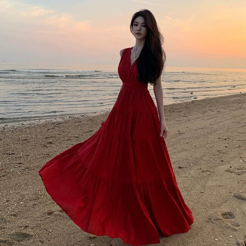Dopamine dress Free shipping Tattoo Dopamine Island Wear Sexy Big Halter Green Strap Neck Dress Women's Summer Seaside Vacation Dress