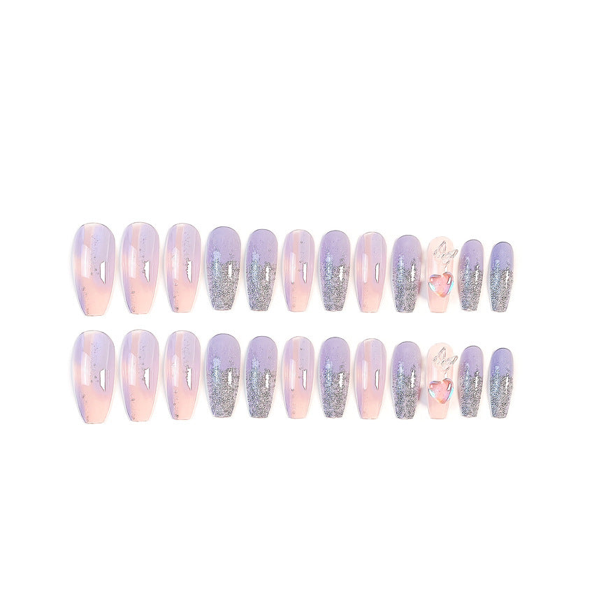 Fashion  nail Pure Want to Wear Nail Art Butterfly Ice through Love Fake Nail Patch Removable Wear Nail Wholesale Nail Art X74