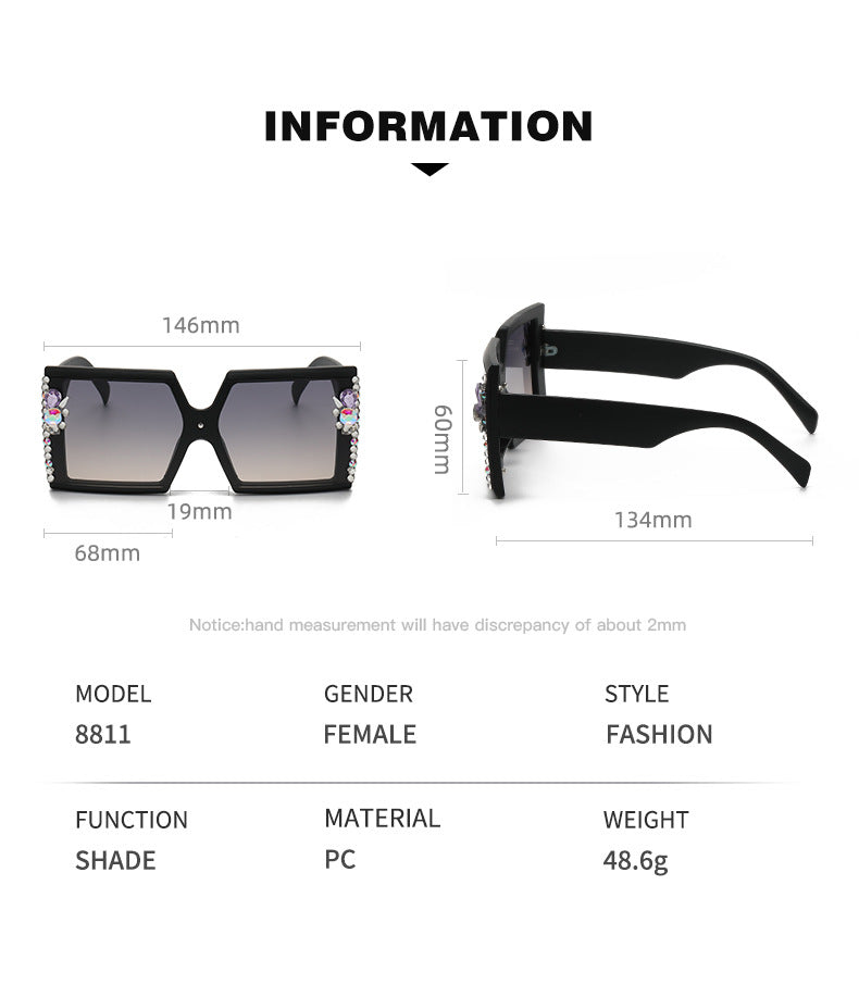 Women's fashion glasses 2023欧美跨境潮流镶钻太阳眼镜户外防晒显瘦墨镜女大框架太阳镜