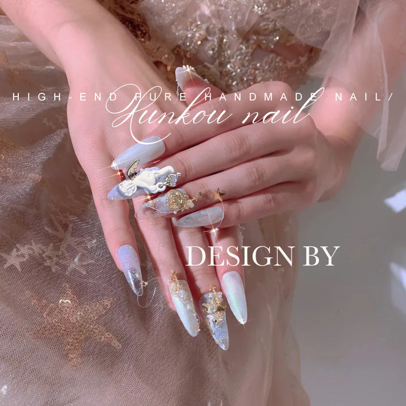 (Hand-Made Nail) Purple White Heavy Industry Secret Garden Flash Pink Diamond Pearl Sequins Hand-Worn Nail Beauty Ins Style Disassembly