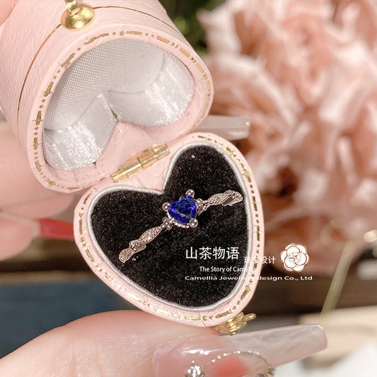 Camellia复古新款仿碧玺彩宝戒指 小富婆直播热卖伦敦蓝刚玉指环