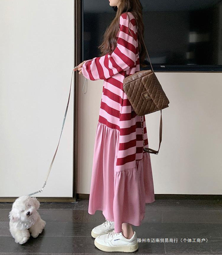 Dopamine dress Free shipping Tattoo Dopamine wears a sweater dress for women's spring and autumn 2024 new milk sweet girl loose lazy wind fishtail dress