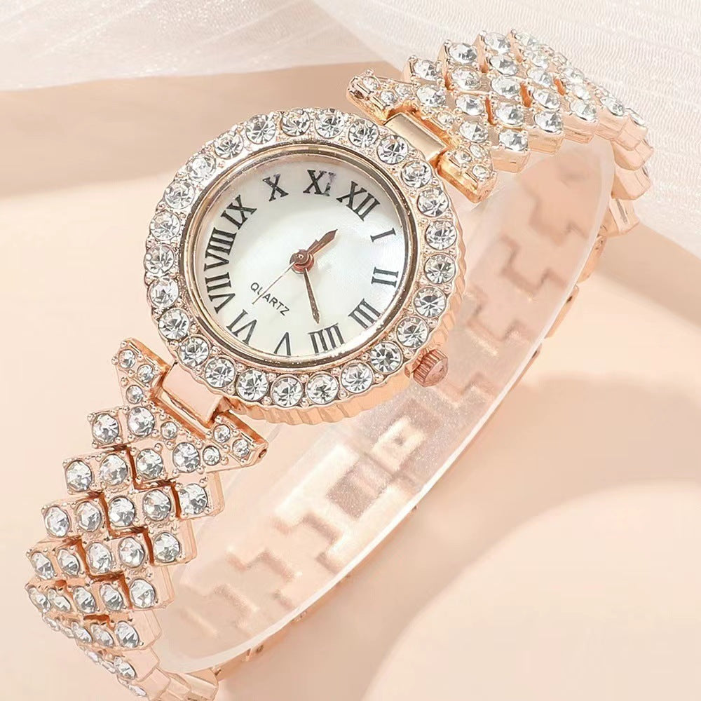 Women's fashion watch Casual fashion diamond set simple Roman pattern women's watch 6pcs gift box