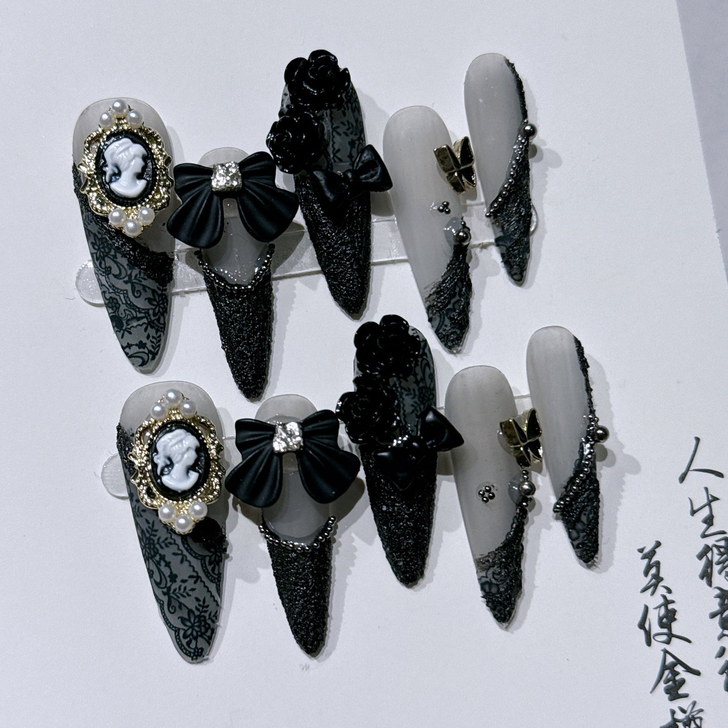 Hand-Worn Nail Sweet Cool Dark Baroque Beauty Head Camellia Long Pointed Nail Nail Stickers