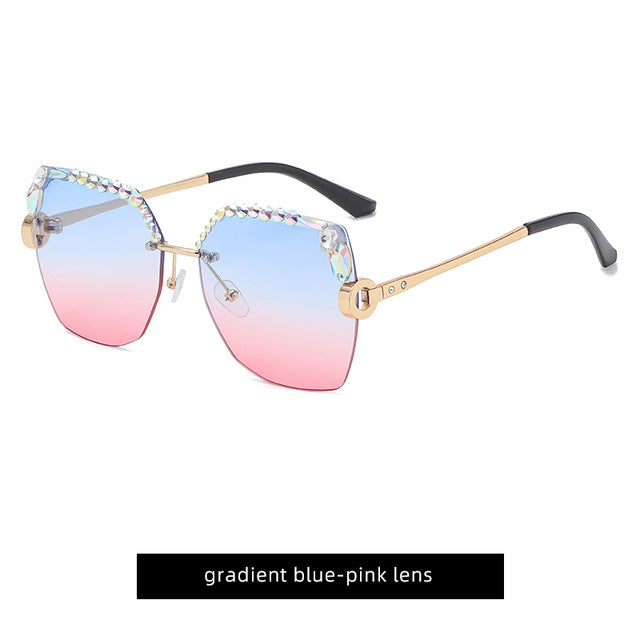 Women's fashion glasses 2024 新款跨境钻石切边女士太阳镜时尚眼镜开车驾驶防紫外线墨镜
