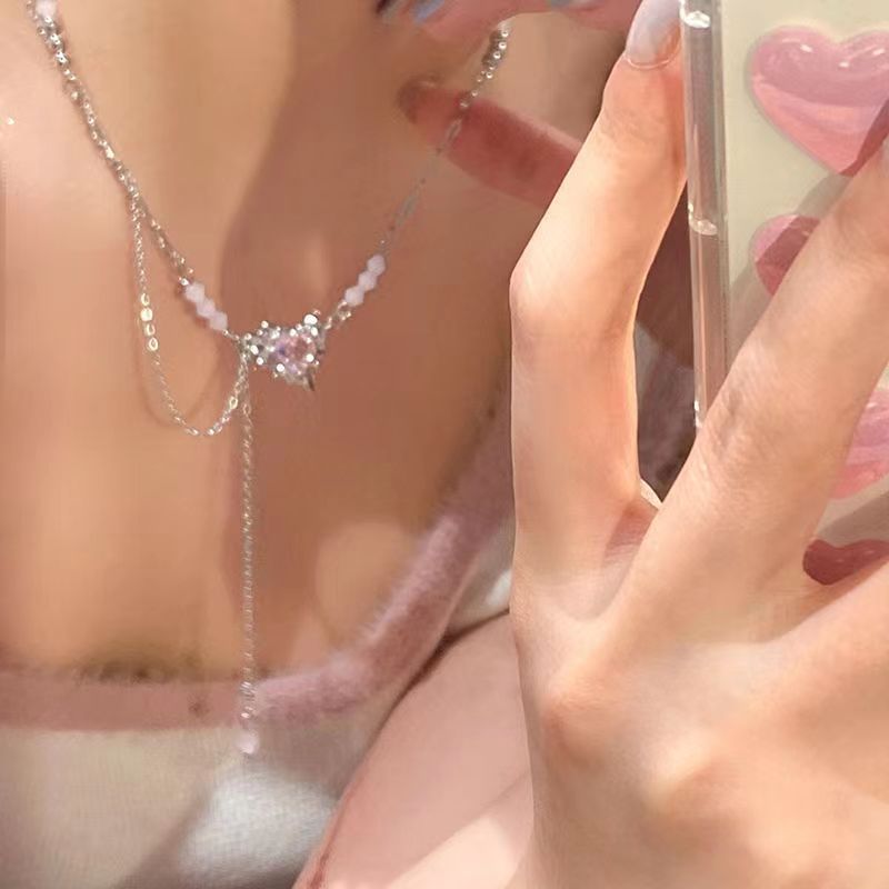 锆石爱心水晶项链小众甜酷风气质毛衣链甜美百搭设计感饰品批发女
