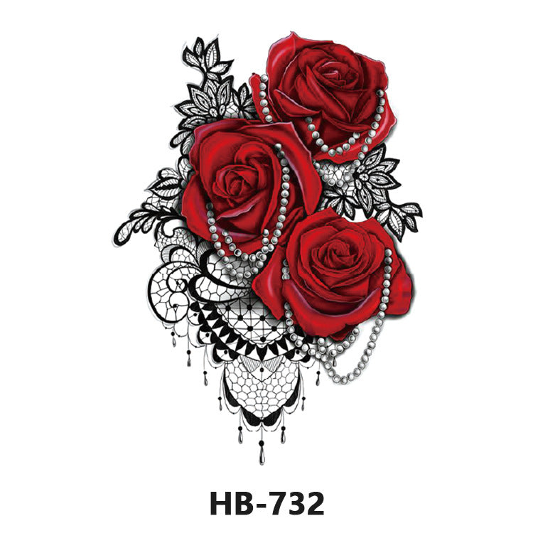 Free shipping Tattoo Wholesale Flower Arm Rose Half Sleeve Black and White Thigh Waterproof Fox Animal Dark Internet Celebrity Scar Covering Tattoo Sticker