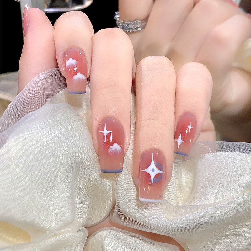 云朵星芒穿戴甲腮红指甲贴片法式美甲片晕染假指甲美甲贴片成品甲