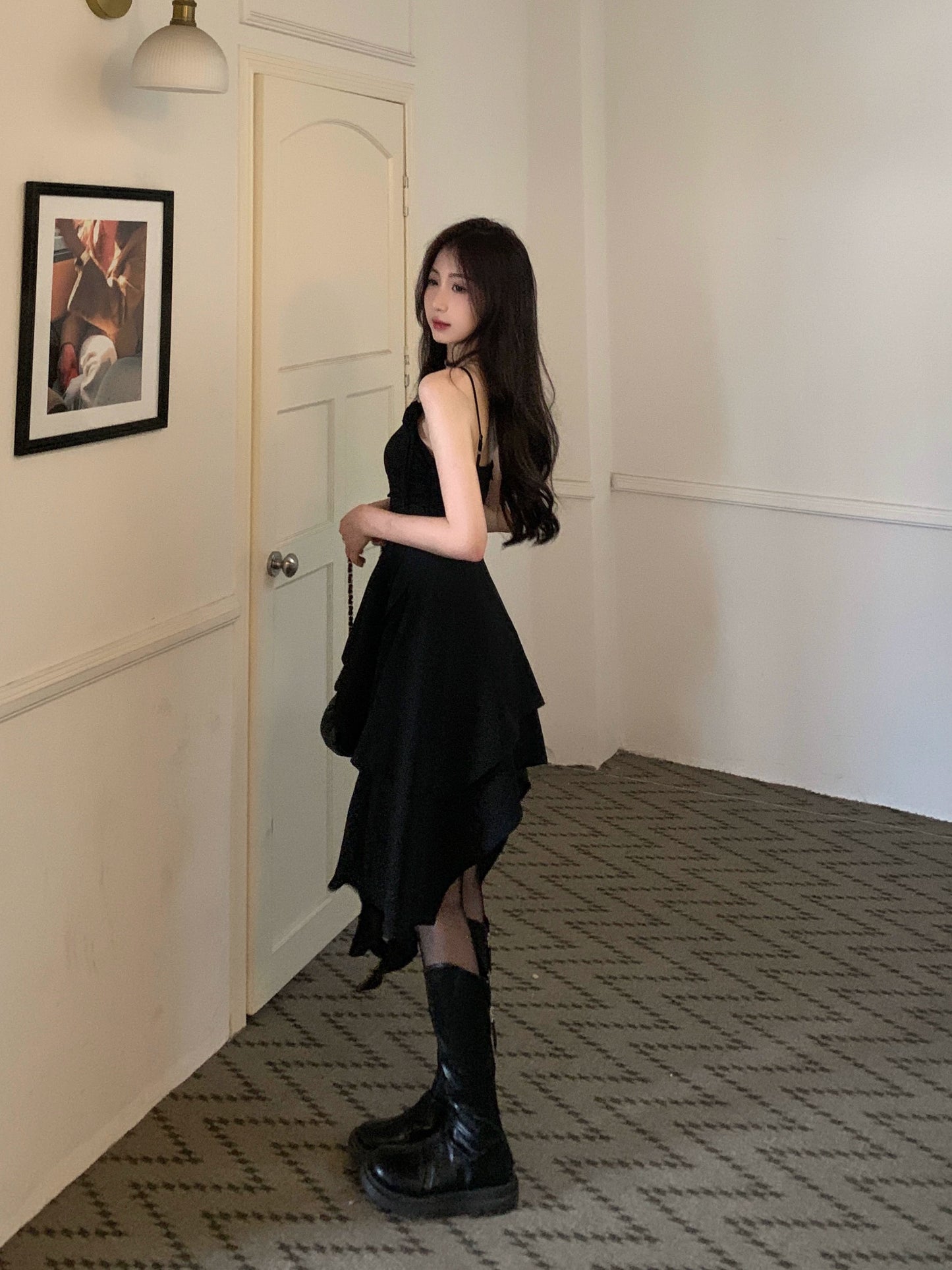 Fashion women's wear plus Size Women's Clothing Black Camisole Dress Women's Summer Sexy Skirt Plump Girls Covering Belly Thin Irregular A- line Skirt