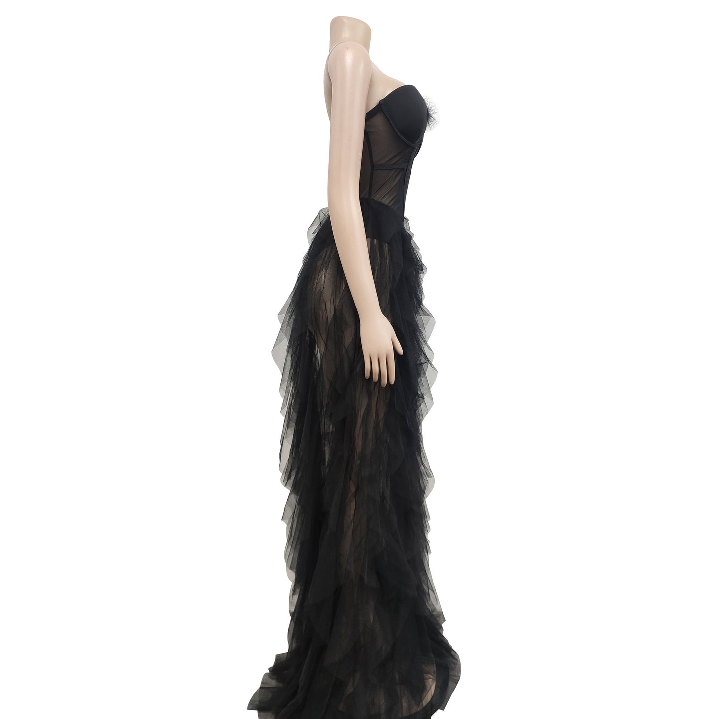 Fashion women's wear X6223 Cross-Border  Fashion Women's Wear Solid Color Sleeveless Chest Wrap Mesh Long Dress Dress