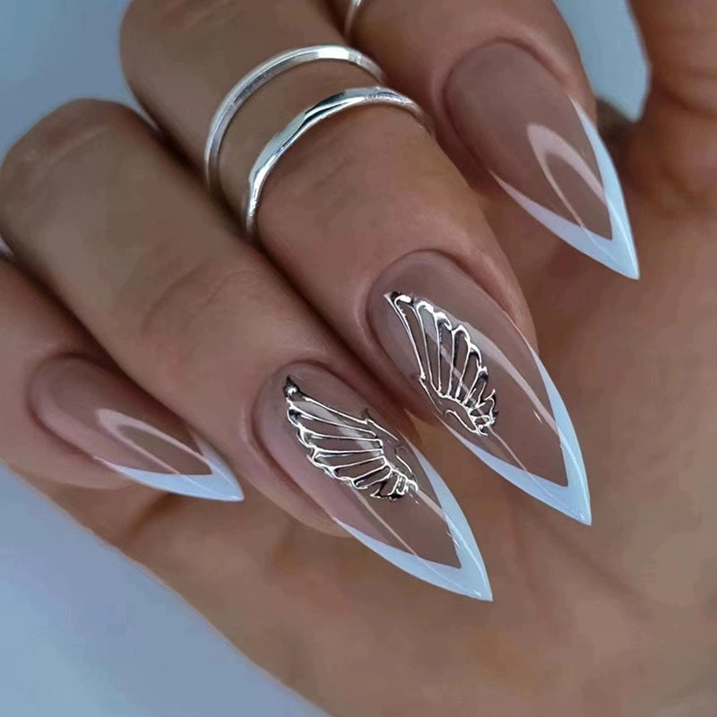 (Hand made nail) European and American Spicy Girl Super Long Instagram Dark Small Stand Retro Trapezoidal Shining Diamond Beauty False Nail Patch Detachable Wearable Nail
