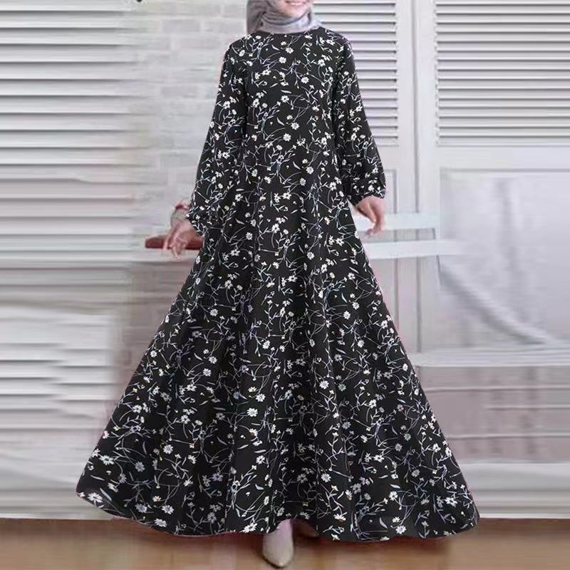 Fashion women's wear 2024Cross-Border New Arrival  plus Size Women's Robe Retro Dress Long Sleeve Loose Long Dress