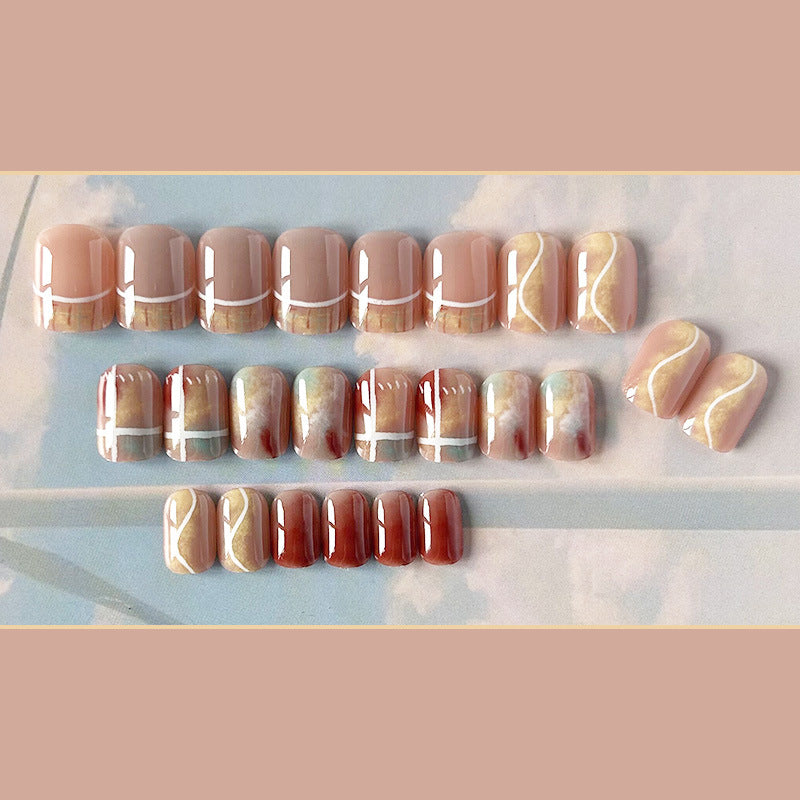 莫奈糖果穿戴甲晕染指甲贴片彩虹色美甲片可爱假指甲美甲贴片成品