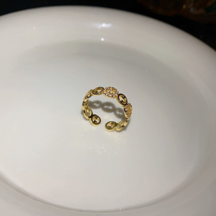 简约锆石几何开口戒指轻奢小众高级感食指戒网红百搭时尚手饰批发