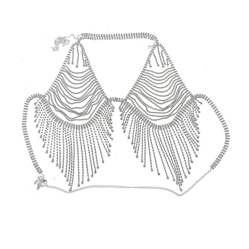 Fashion Jewelry European and American rhinestone body chain set, sexy and shiny tassel nightclub fashion show, trendy lingerie show, body chain