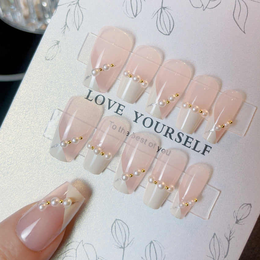 Fashion  nail New Fresh Sweet French Pearl Nail Beauty Patch Fake Nails Fresh Handmade Wear Nail Wholesale A28