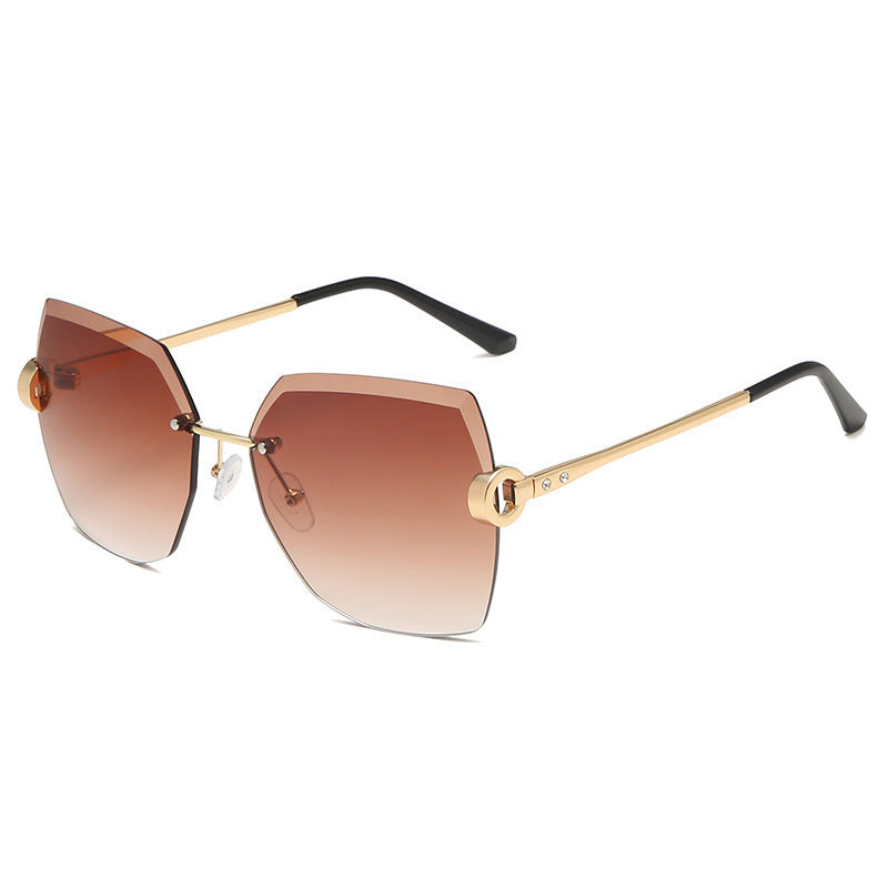 Women's fashion glasses 网红inss街拍防紫外线太阳镜女无框水晶切边女士防紫外线太阳镜片