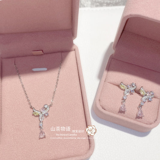 Camellia日系这就是原创樱花粉藤爱套装 镀18k 超仙璀璨粉粉耳钉