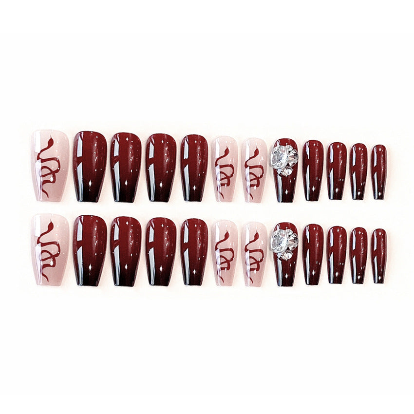 Fashion  nail Wearable Fake Nails Snake Diamond Manicure European and American Nail Nail Sticker Finished Detachable Nail Tip Patch Ballet Nail A49