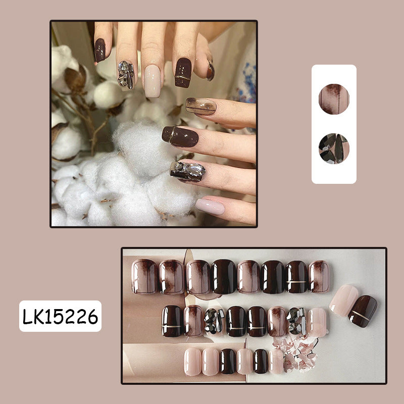 咖啡茶冻穿戴甲钻款指甲贴片气质美甲片成熟假指甲美甲贴片成品甲