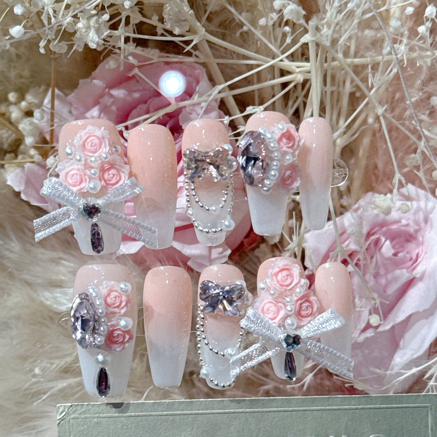Handmade Wear Nail Rose Manor Steel Ball Diamond Ribbon Bow Nail Nail Stickers