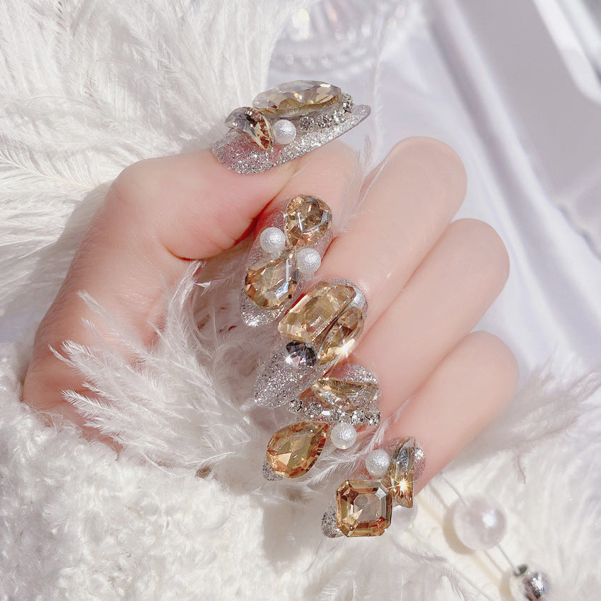 Fashion  nail New Nail Beauty Wear Nail Ins Advanced Pure Desire Wind Nail Patch Wear Nail Rhinestone Big Diamond Nail Stickers U8