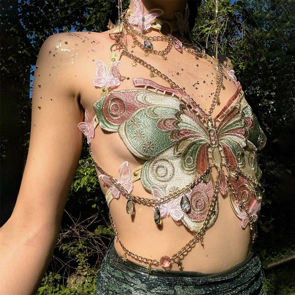 Free shipping butterfly splicing metal crystal pendant ultra-short sling small vest tops