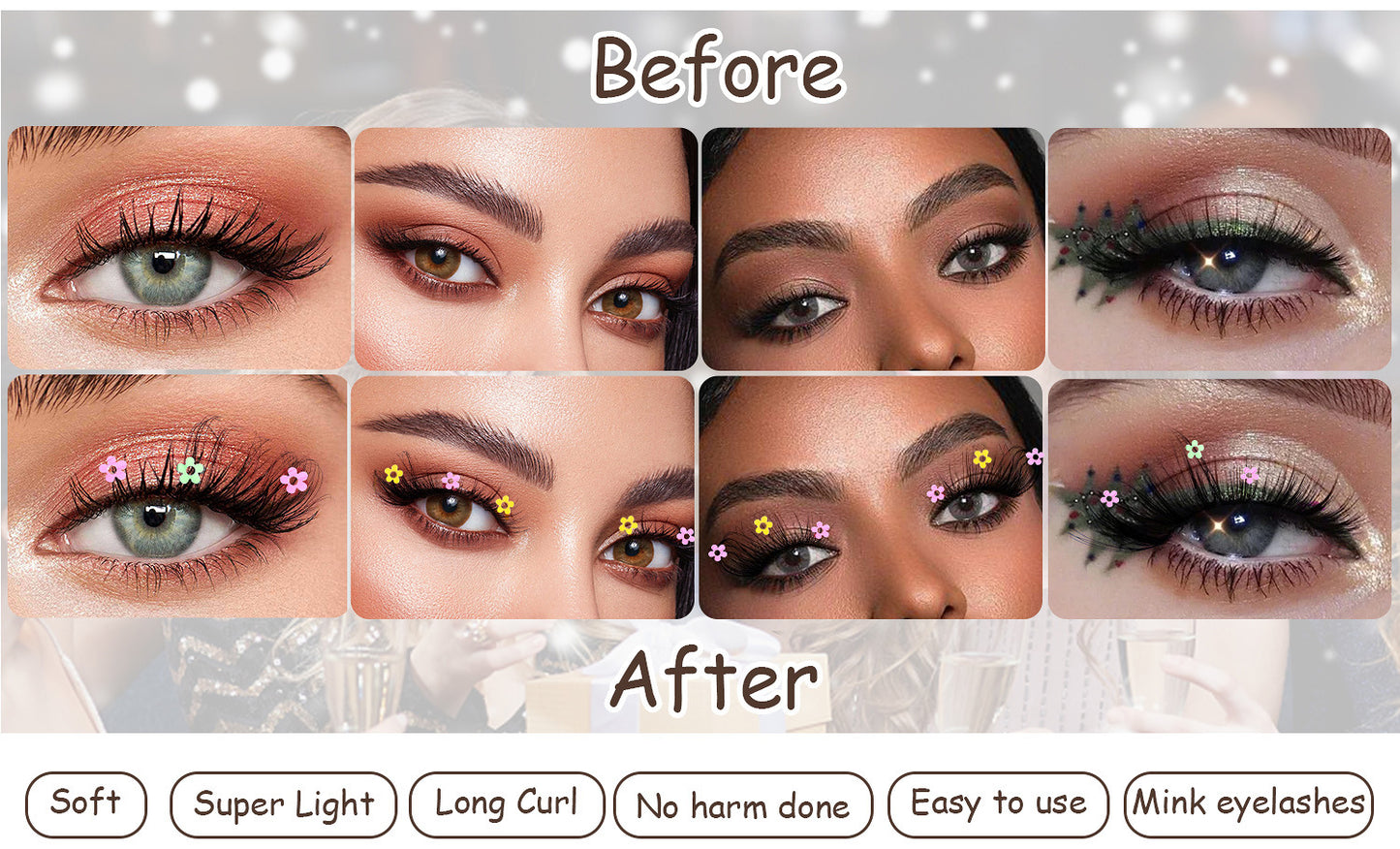 5 pairs of Fox Tie transparent stem false eyelashes naturally cute colorful flower sequin false eyelashes