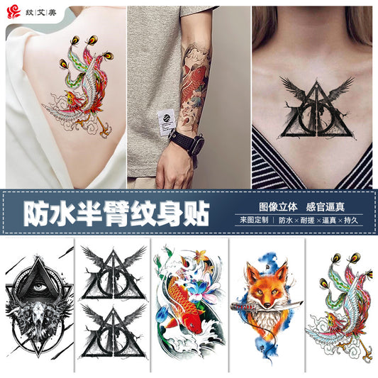 Free shipping Tattoo Wholesale Flower Arm Rose Half Sleeve Black and White Thigh Waterproof Fox Animal Dark Internet Celebrity Scar Covering Tattoo Sticker