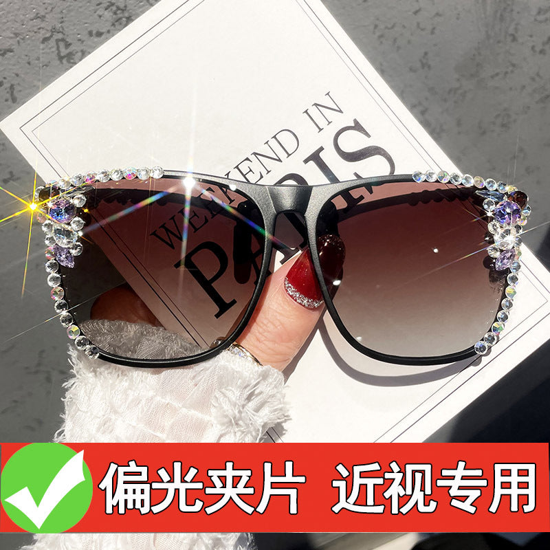 Women's fashion glasses GM水钻近视眼镜墨镜夹片女防晒防紫外线司机偏光太阳镜日夜两