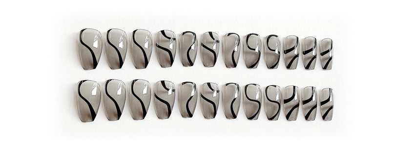 Fashion  nail Fake Nails Semi-Transparent Nail Art Nail Patch LINES Ballet Black Nail Tips Nail Tip Wear Nail Y15