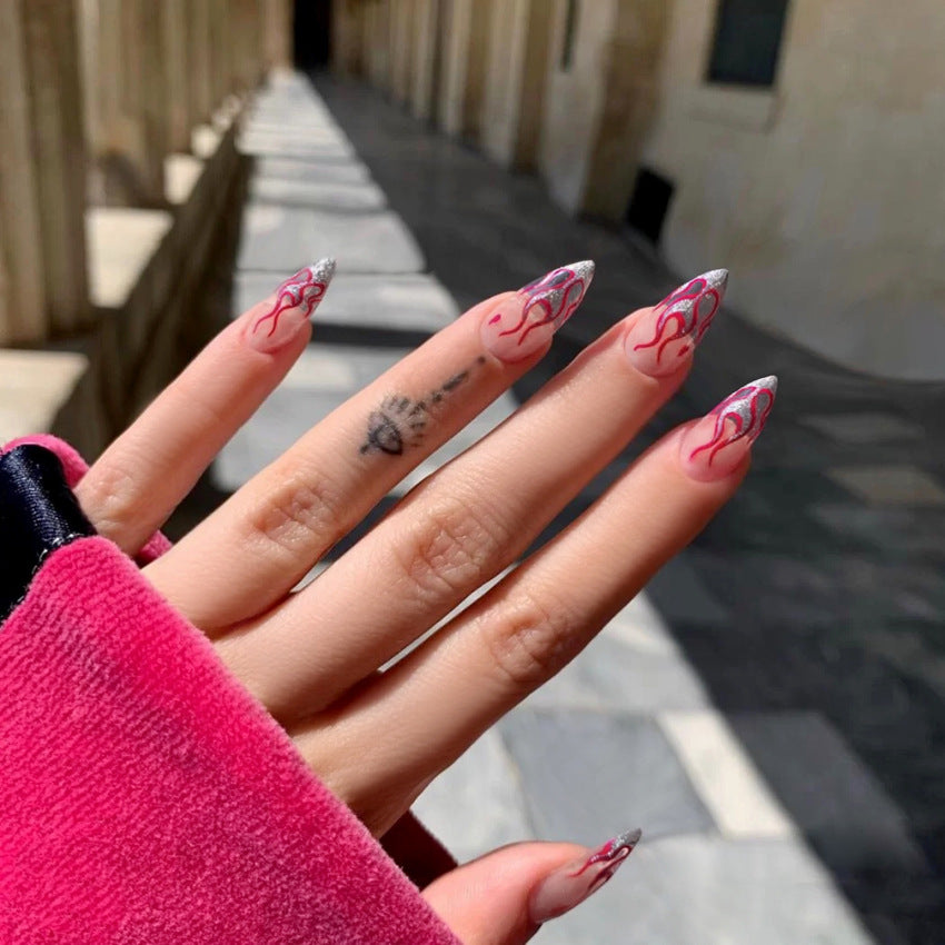Fashion  nail Manicure European and American Dark Snake Flame Fake Nail Tip Wear Nail Stickers Finished Product Nail Tip Stickers 24 Pieces Manufacturer Sales