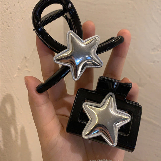 皮革星星又字方形发夹y2k甜酷风少女鲨鱼夹个性气质抓夹发饰批发