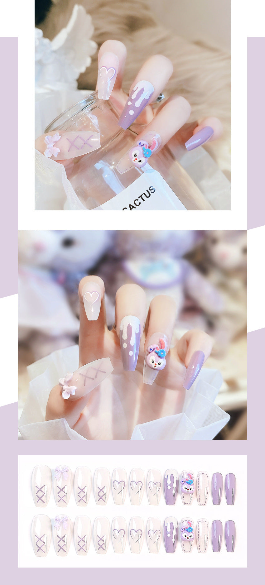 Fashion  nail New Purple Rabbit Cute Long Finished Nail Beauty Wearable Fake Nails Removable Nail Tip Wearable Armor X71