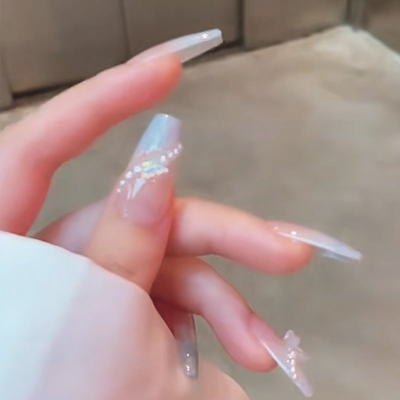海风蝴蝶穿戴甲温柔指甲贴片珍珠美甲片渐变假指甲轻奢风美甲贴片