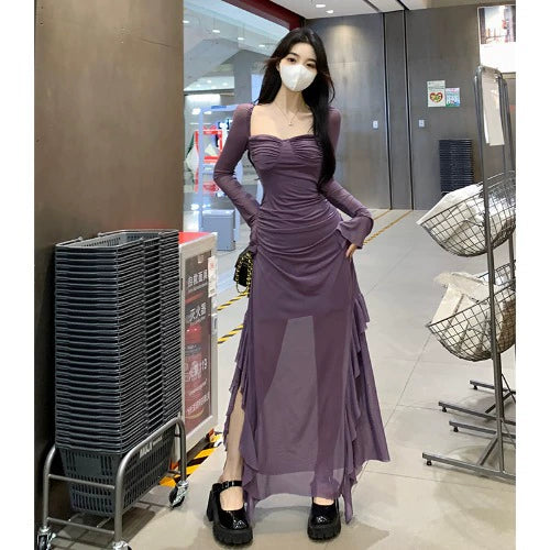 Fashion women's wear Unique Purple Dress Spring plus Size Slightly Oversized Girls Slimming Chic and Beautiful Dress Long Dress