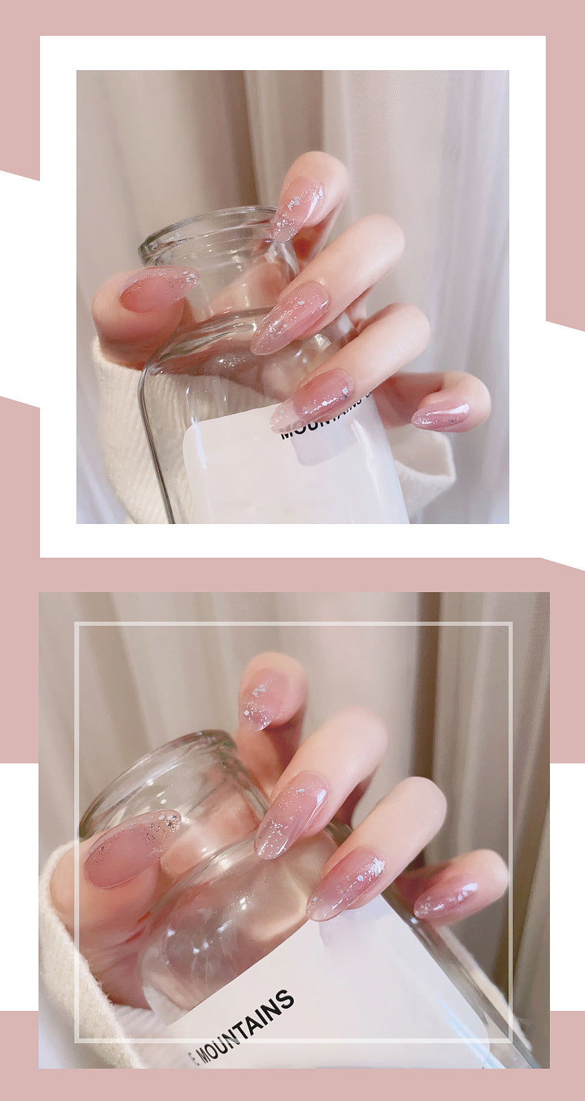 Fashion  nail Tina Manicure Long European and American Wear Nail Shimmering Powder Popular Fake Nail Tip Finished Product Nail Tip Nail Sequins S107