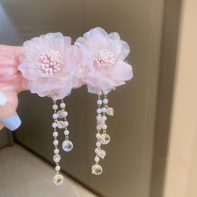 银针花朵珍珠流苏耳环时尚个性设计感耳钉小众优雅高级感耳饰批发