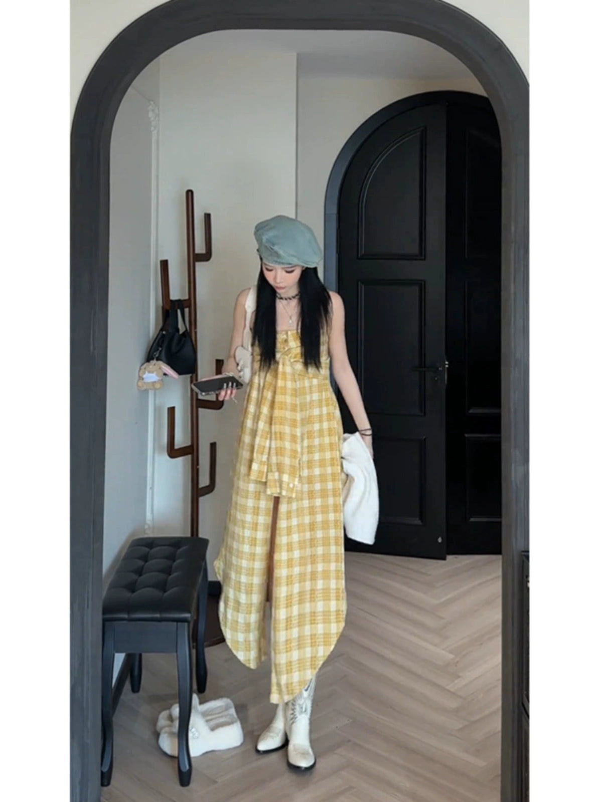 Fashion women's wear 2024 Summer New Design Sense Sleeveless Plaid Tube Top Shirt Female Korean Temperament Irregular Spaghetti-Strap Dress