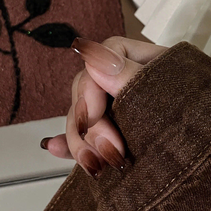 暖冬炭火穿戴甲美拉德指甲贴片新款美甲片红棕假指甲秋冬美甲贴片