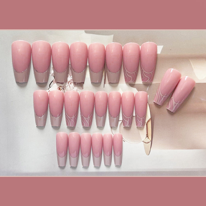 奶咖法式穿戴甲裸色nails 线条跨境美甲片外贸假指甲长甲美甲贴片
